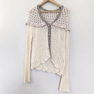 BKE Buckle Y2K Crochet Cardigan Cream Fairy Grunge Y2K Boho Bell Sleeve L